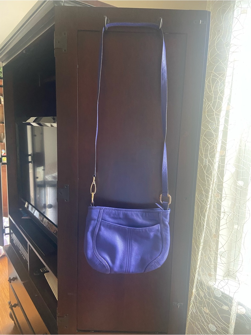 b. makowsky Purple Leather Crossbody Bag with Gold Hardware